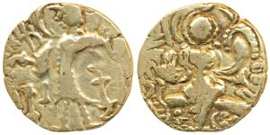 Kidara Kushanas, Anonymous (early 5th century AD), Base Gold Dinar, 7.87g, obv. king stand