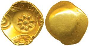 Yadavas of Devagiri, Rama Deva, Gold Padma Tanka, 3.77g, five punches, lotus in center, Sh