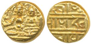 Vijayanagar Empire, Devaraya I, Gold Pagoda, 3.40g, obv. Shiva-Parvati seated, Siva holdin