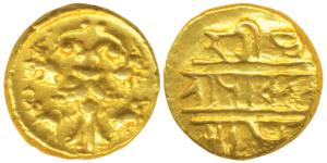 Vijayanagar Empire, Achyuta Deva Raya, Gold ½ Pagoda, 1.7g, obv. Gandabherunda (2-headed e