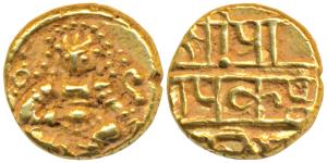 Nayakas of Chitradurga, Gold Durgi Pagoda or Hon, 3.40g, obv. Krishna as Bal Gopala, Nagar