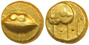 Anonymous, Hudki Gold Pagoda, 3.31g, obv. a boat like uncertain symbol, with Persian legen