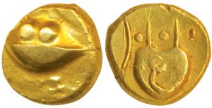 Anonymous, Hudki Gold Pagoda, 3.34g, obv. a boat like uncertain symbol, with Persian legen