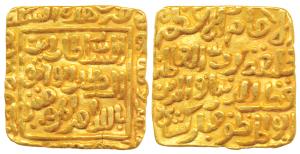 Qutb al-din Mubarak (AH 716-720, 1316-1320 AD), Gold Square Tanka, 10.9g, Qila’ Qutbabad M