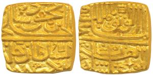 Ghiyath Shah, Gold Square Tanka, 10.87g, Mintless type, star on obv., AH 888, Abu ’l fath 