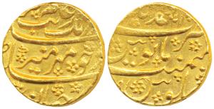 Aurangzeb, Gold Mohur, 10.94g, Ahmednagar Mint, (KM type 315.2). Very Fine.