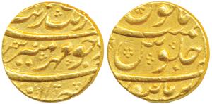 Aurangzeb, Gold Mohur, 10.97g, Burhanpur Mint, (KM 315.16). Very Fine+.