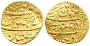 Aurangzeb, Gold Mohur, 10.94g, Multan Mint, AH 1073/5, complete mint name at bottom (KM 31