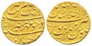 Aurangzeb, Gold Mohur, 10.88g, Dar al-Khilafat Shahjahanabad Mint, AH 1116/49 (KM 315.42).