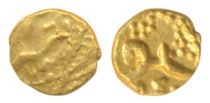 Aurangzeb, Gold Fanam, 0.18g, the word ’Falam’ in place of mint name, struck somewhere in 
