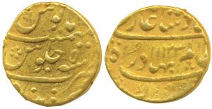 Shah Alam Bahadur, Gold Mohur, 10.94g, Khujista Bunyad Mint, AH 1123/5 (KM 356.7). Very Fi