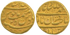 Muhammad Shah, Gold Mohur, 10.75g, Dar-ul-Khilafat Shahjahanabad Mint, RY 25, Sahib-i-Qira