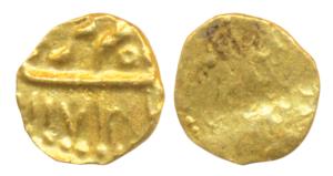 Alamgir II, Gold Fanam, 0.19g, AH 1171, Uniface (similar to Herrli 8.07.25). Very Fine+.