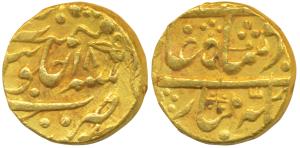 Mughal Issue, Gold Mohur, 10.76g, Nandgaon urf Kota Mint, RY 18, bud leaf with a pointed c