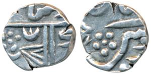 Chitor Mint, Silver ¼ Rupee, 2.61g, in the name of Alamgir II, flag and crescent on rev. (