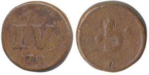 Joao V (1706-1750 AD), Copper 5 Reis, 1711, obv. Roman IV for Joao and date below, rev. de