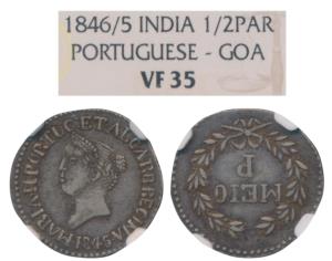 Goa, Maria II (1834-1853 AD), Silver ½ Pardao (150 Reis), 1846, the last digit re-engraved