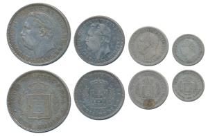 Luis I (Ludwig), set of 4, Silver Rupia, ½, ¼ and 1/8, 1881 (KM 312, 311, 310 & 309). Very