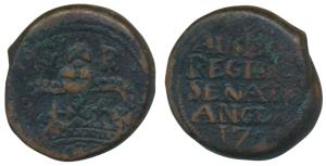 Copper 2 Pice or Double Pice, 18.08g, 172X, a large crown with GR above and BOMB written b