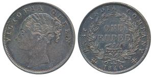 Victoria Queen, Silver Rupee, 1840, continuous legend, Bombay Mint, English Head with Modi