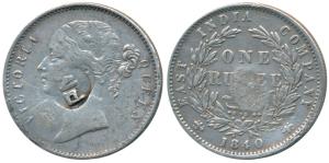 Queen Victoria, Silver Rupee, 1840, initials ’PM’ for Portuguese Mozambique counter marked