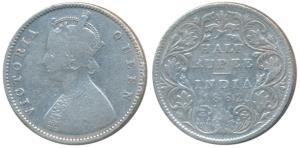 Victoria Queen, Silver ½ Rupee, 1862, Calcutta Mint, A / II (Prid 254). Fine+, Rare.
