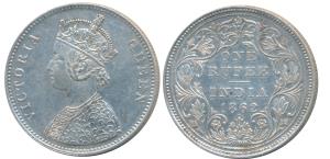 Victoria Queen, Silver Rupee, 1862, Bombay Mint, A / II / 0 / 12 (Prid 100). About Uncircu