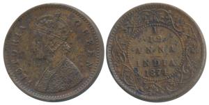 Victoria Queen, Copper 1/12 Anna, 1874, Calcutta Mint (Prid 783). Extremely Fine, Very Rar