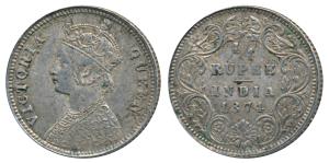 Victoria Queen, Silver ¼ Rupee, 1874, Calcutta Mint, A / I / No mint mark (Prid 379). Abou