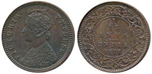 Victoria Empress, Copper 1/12 Anna, 1877, Calcutta Mint, obv. B (Prid 786). About Uncircul