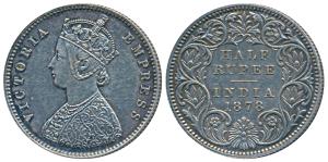Victoria Empress, Silver ½ Rupee, 1878, Calcutta Mint, A / I / No mint mark (Prid 262). Ab