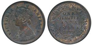 Victoria Empress, Copper ¼ Anna, 1879, Calcutta Mint, C below date on centre bead, (Prid 6