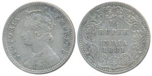 Victoria Empress, Silver ¼ Rupee, 1881, Bombay Mint, C / II dot, Unlisted in Pridmore, (SW