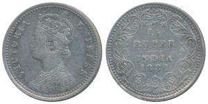 Victoria Empress, Silver ¼ Rupee, 1881, Calcutta Mint, C / II / C incuse (Prid 386). About