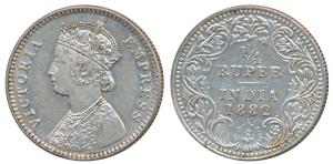 Victoria Empress, Silver ¼ Rupee, 1882, Bombay Mint, B / II / dot (Prid 413). Very Fine+, 