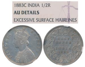 Victoria Empress, Silver ½ Rupee, 1883, Calcutta Mint, A / I / C incuse (Prid 267). Graded