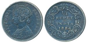 Victoria Empress, Silver ¼ Rupee, 1884, Bombay Mint, B / I / B raised and dot, Unlisted in