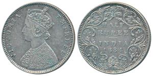 Victoria Empress, Silver ½ Rupee, 1884, Bombay Mint, A / II / No mint mark, Mule, reverse 
