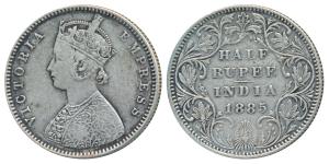 Victoria Empress, Silver ½ Rupee, 1885, Bombay Mint, A / II / B raised & Dot, Unlisted in 