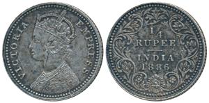 Victoria Empress, Silver ¼ Rupee, 1886, Calcutta Mint, C / II / C incuse (Prid 391). About