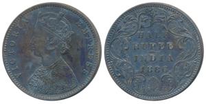 Victoria Empress, Silver ½ Rupee, 1886, Bombay Mint, A / II / B raised (Prid 295). Nice to