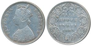 Victoria Empress, Silver ½ Rupee, 1887, Bombay Mint, A / II / B raised (Prid 296). About V