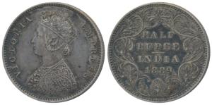 Victoria Empress, Silver ½ Rupee, 1889, Bombay Mint, A / II / B raised (Prid 299). Scratch