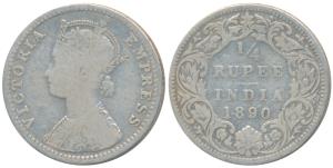 Victoria Empress, Silver ¼ Rupee, 1890, Bombay Mint, C / I / B incuse, Unlisted in Pridmor