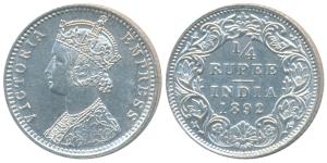 Victoria Empress, Silver ¼ Rupee, 1892, Bombay Mint, C / I / B incuse (Prid 427). About Un