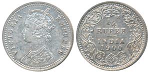 Victoria Empress, Silver ¼ Rupee, 1900, Calcutta Mint, C / II / C incuse (Prid 403). About