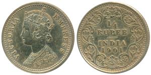 Victoria Empress, Silver ¼ Rupee, 1901, Calcutta Mint, C / II / C incuse (Prid 404). Conte