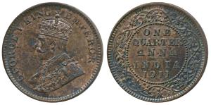 George V, Bronze ¼ Anna, 1911, Calcutta Mint (Prid 656). Uncirculated, Rare in such a high