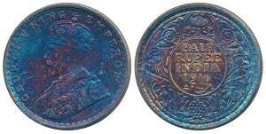 George V, Silver ½ Rupee, 1916, Bombay Mint (Prid 340). Nice deep blue toning, Uncirculate