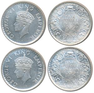 George VI, Silver ½ Rupee, 1939, Calcutta Mint, head type II. Brilliant Uncirculated. (2).